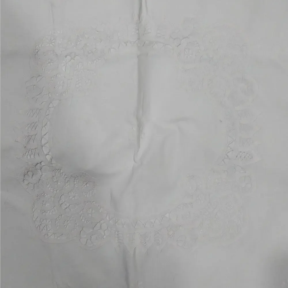 EXQUISITE CROCHET LACE & CUTWORK WHITE COTTON SQUARE EURO PILLOW SHAMS, PAIR-2!